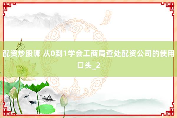 配资炒股哪 从0到1学会工商局查处配资公司的使用口头_2