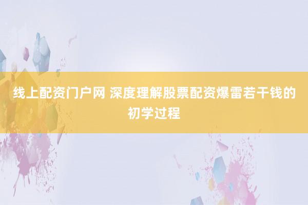 线上配资门户网 深度理解股票配资爆雷若干钱的初学过程