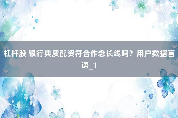杠杆股 银行典质配资符合作念长线吗?用户数据言语_1